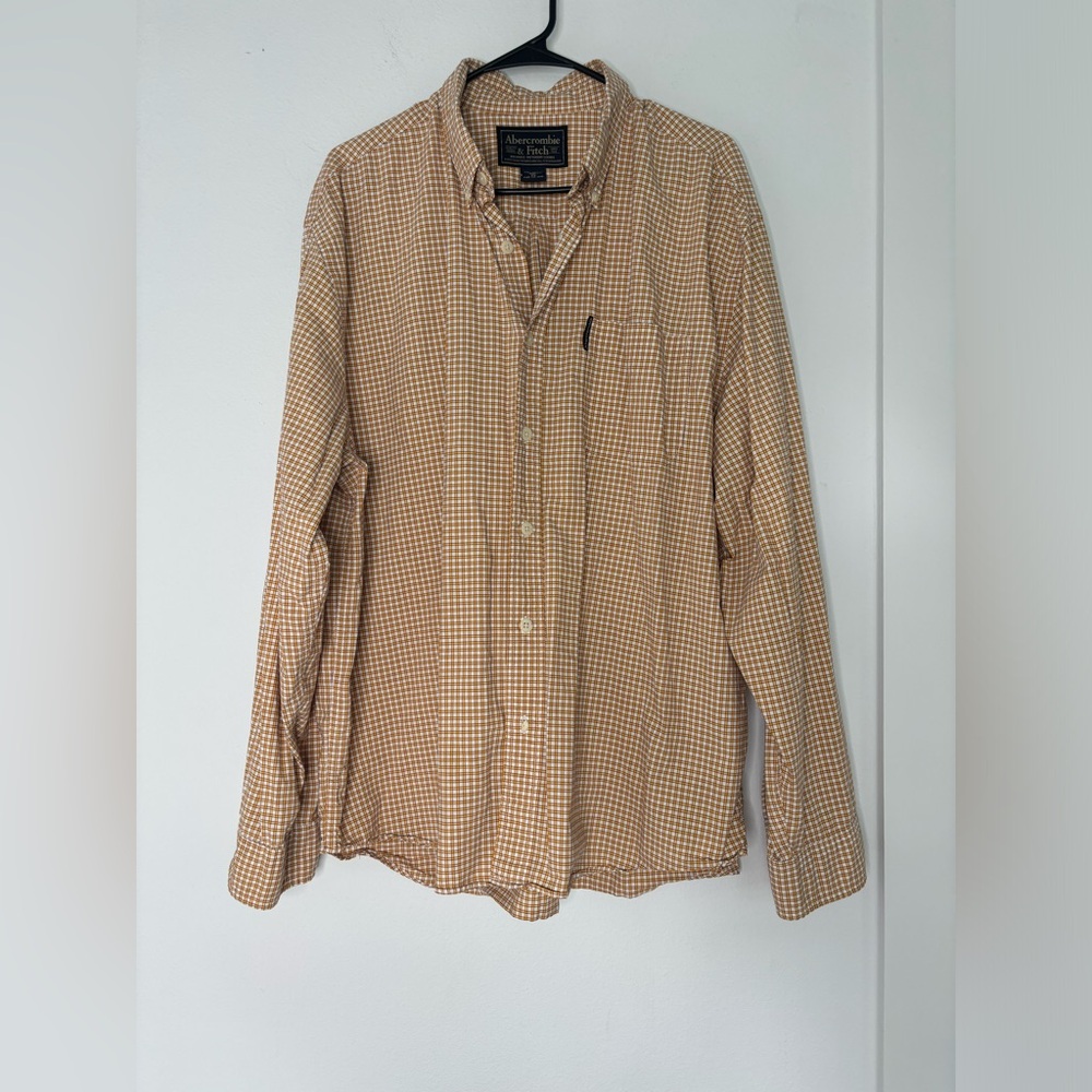 ABERCROMBIE & FITCH TAN PLAID BUTTON DOWN SZ XL